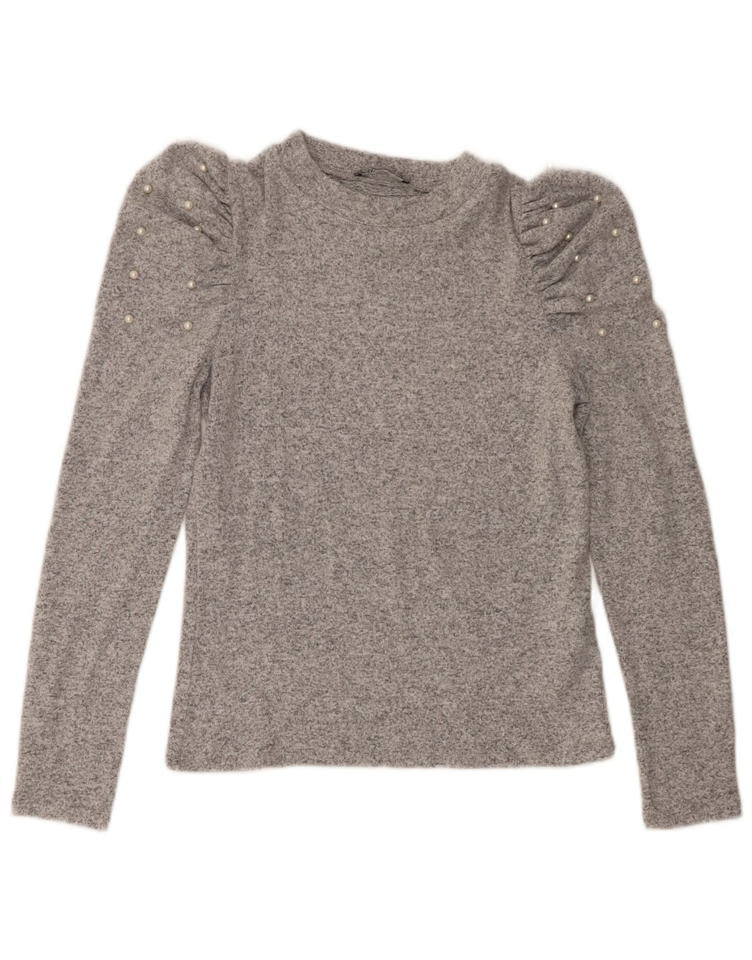 Zara Womens Top Long Sleeve UK 12 Medium Grey Flecked Viscose