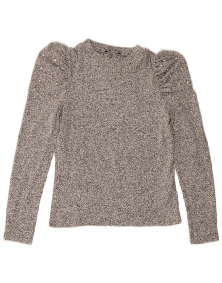 Zara Womens Top Long Sleeve UK 12 Medium Grey Flecked Viscose