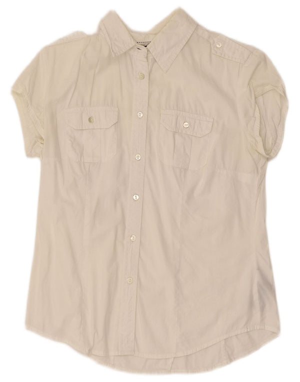 Camisa militar feminina de manga curta Tommy Hilfiger UK 6 XS algodão branco
