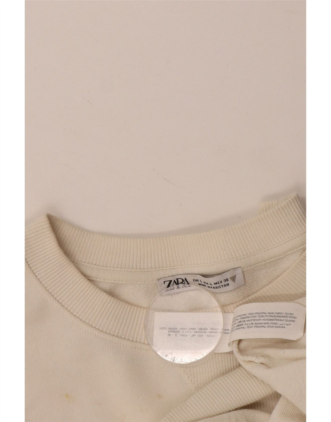 Zara Mens Short Sleeve Sweatshirt Jumper Large White Cotton