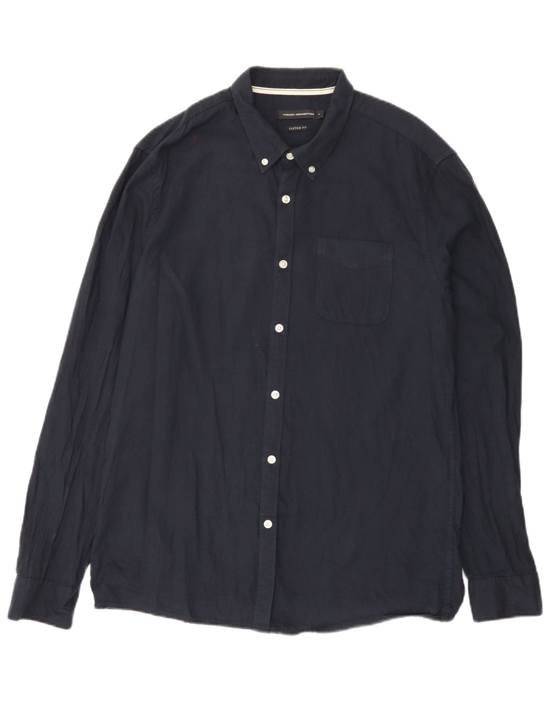 French Connection Mens Custom Fit Shirt Large Navy Blue Cotton