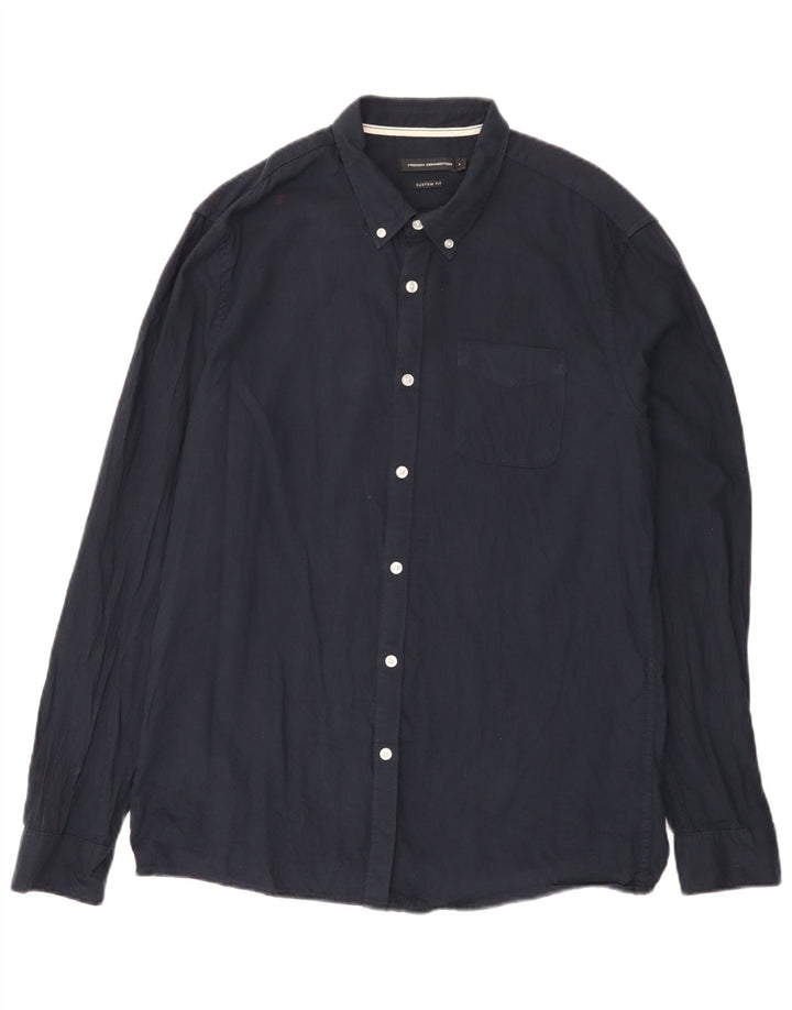 French Connection Mens Custom Fit Shirt Large Navy Blue Cotton