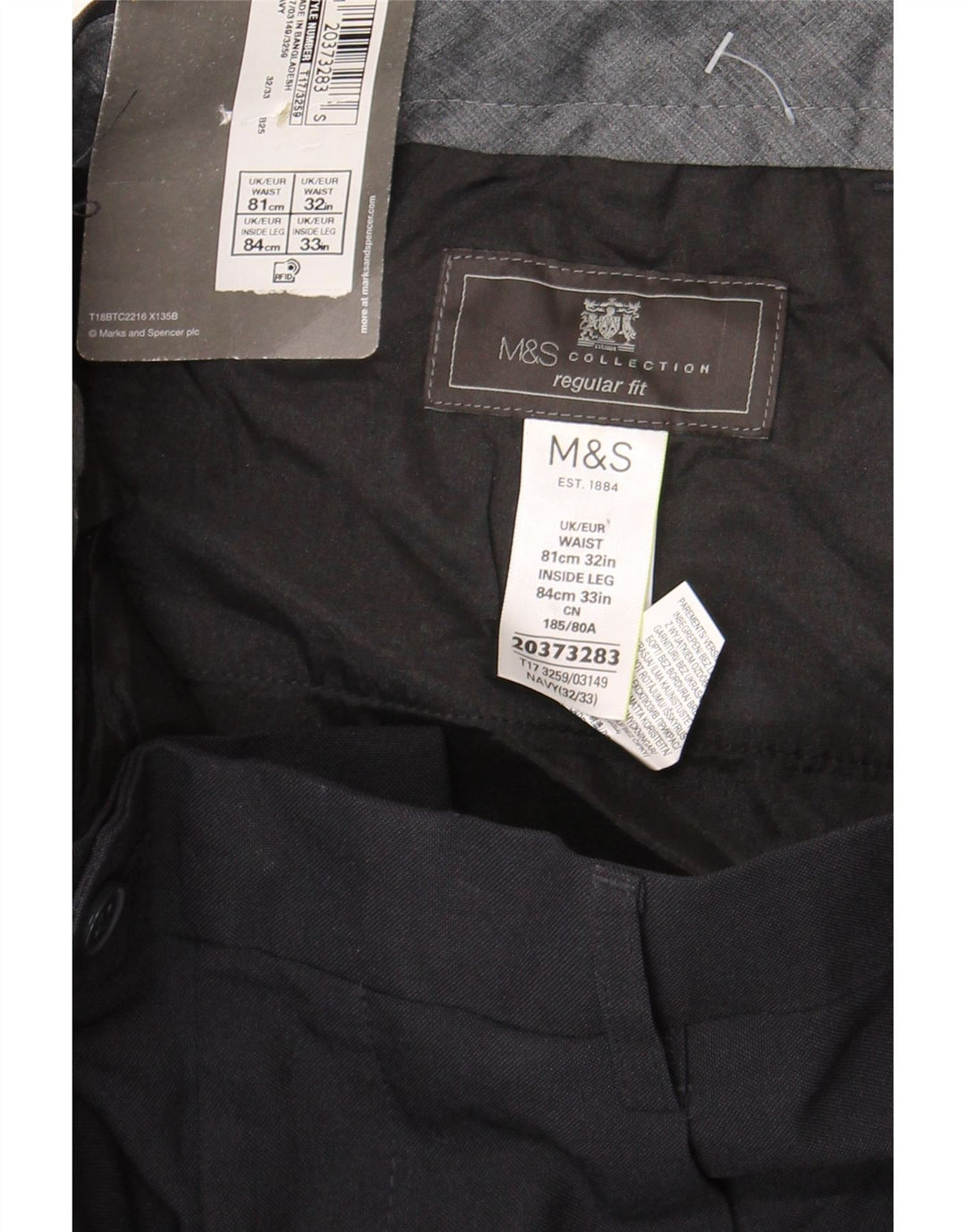MARKS & SPENCER Herre Regular Fit Suit Bukser W32 L33 Marineblå polyester