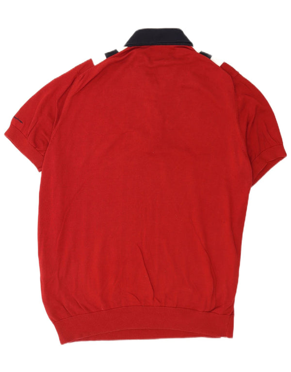 Ben Sherman Herre Kortærmet Polo Neck Jumper Sweater XL Rød Colourblock