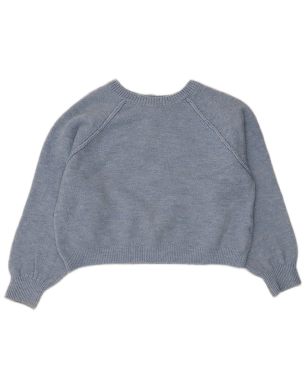 Zara Womens Crop Boat Neck Jumper Sweater UK 16 Large Blue Acrylic