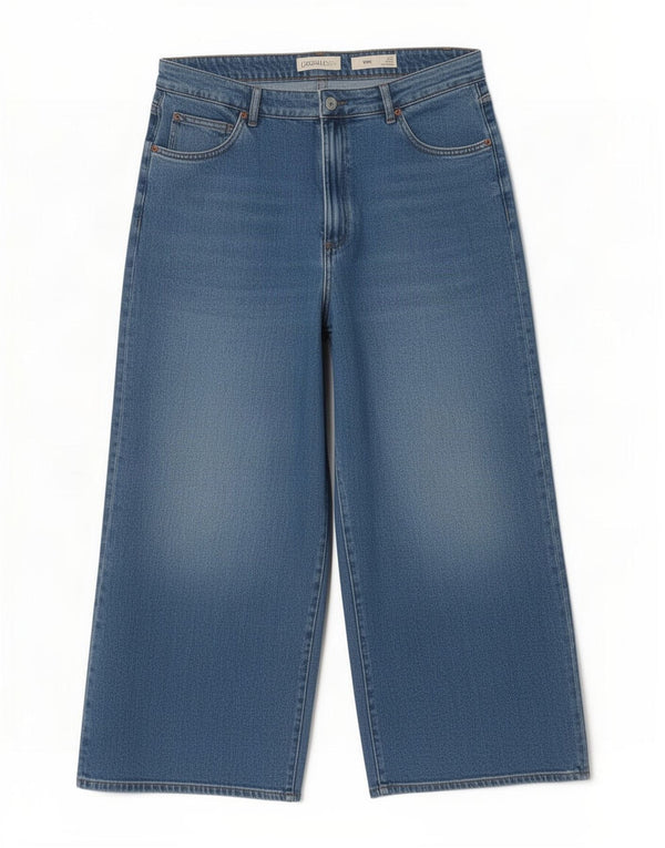 Jeans a gamba larga a vita alta da donna Marks & Spencer UK 16 Large W36 L22 Blu