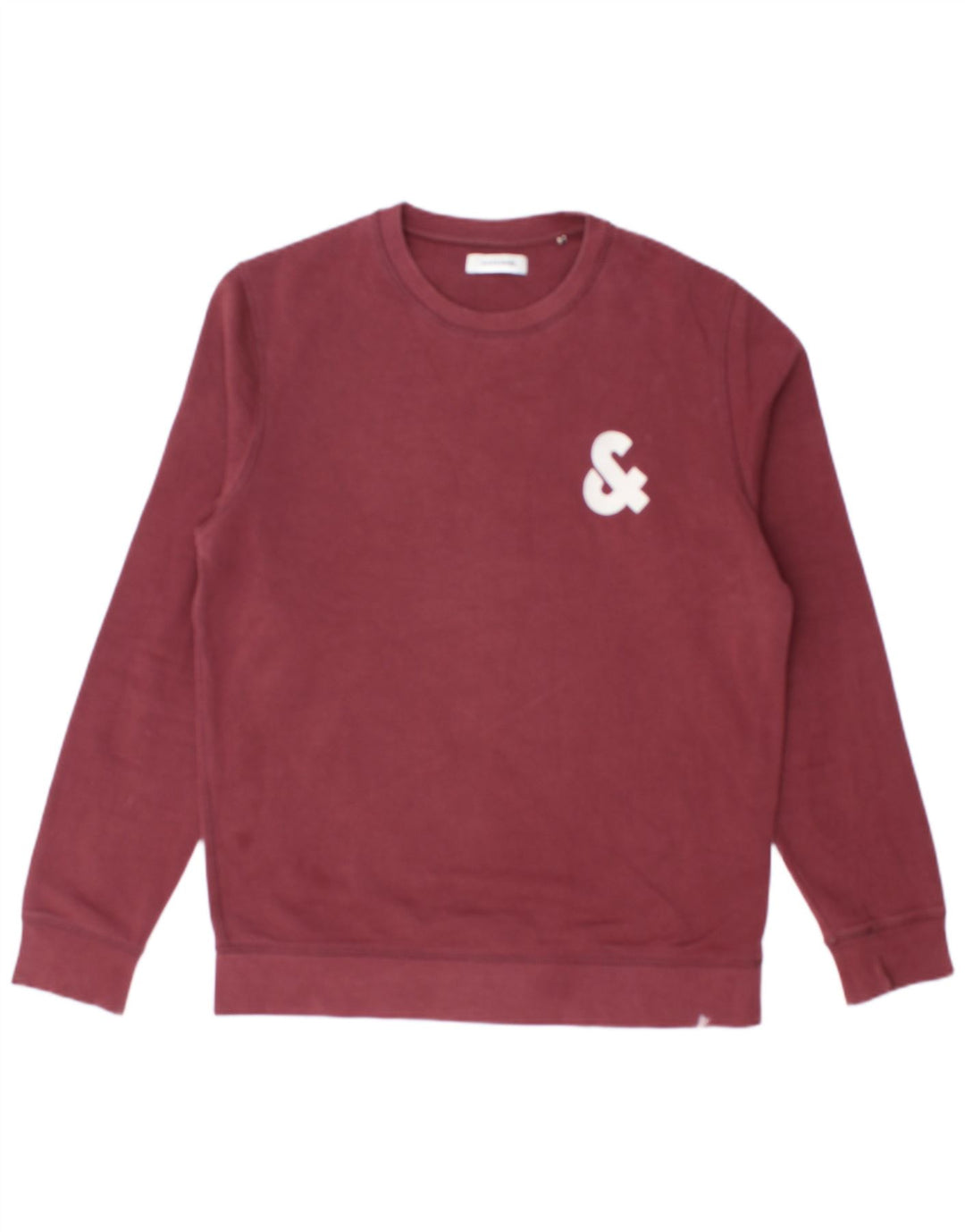 JACK & JONES Mens Graphic Sweatshirt Jumper Medium Burgundy Cotton