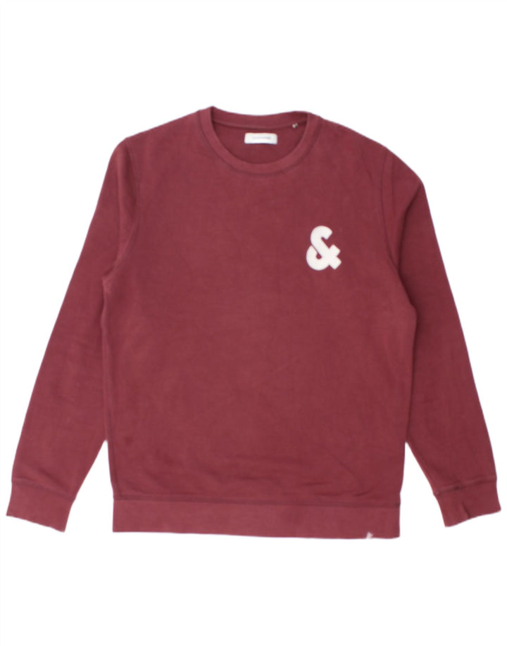 JACK & JONES Mens Graphic Sweatshirt Jumper Medium Burgundy Cotton