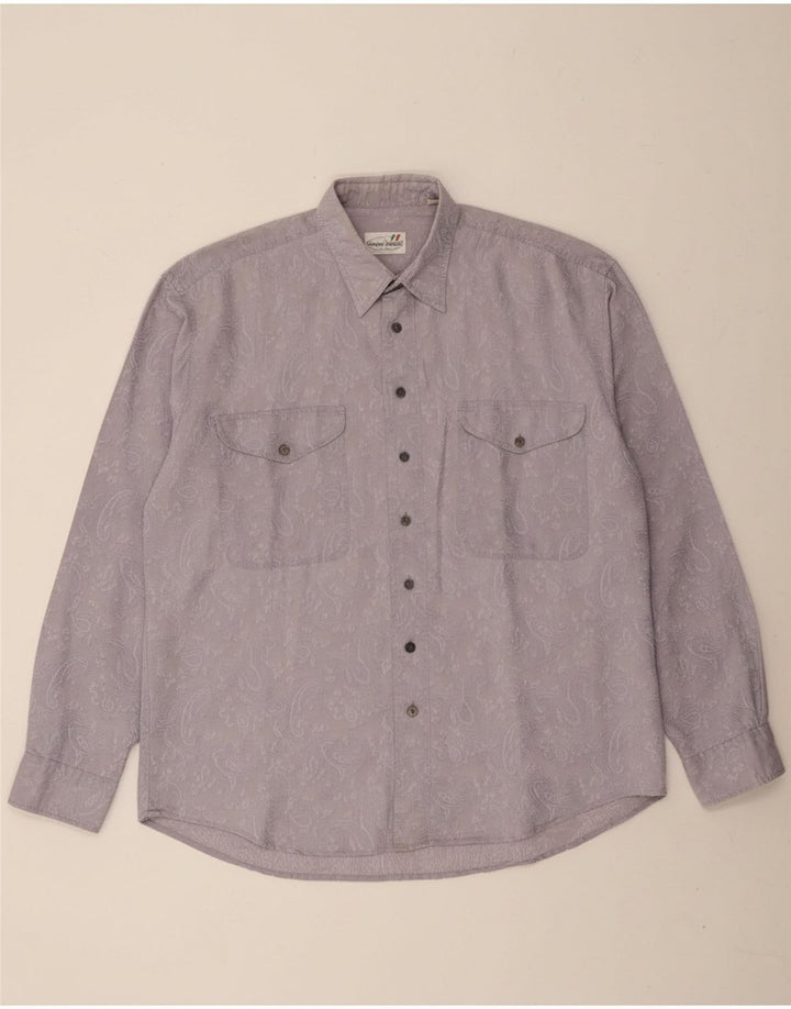 VINTAGE Mens Shirt Size 41/42 Large Purple Paisley Polyester