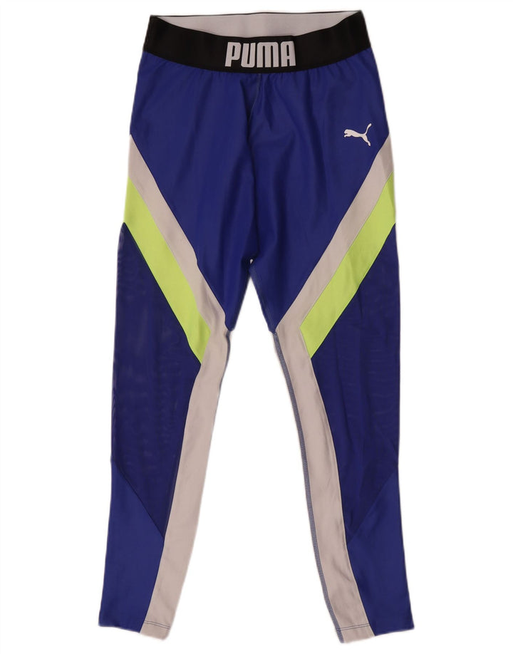Puma Womens Graphic Leggings UK 12 Medium  Blue Colourblock