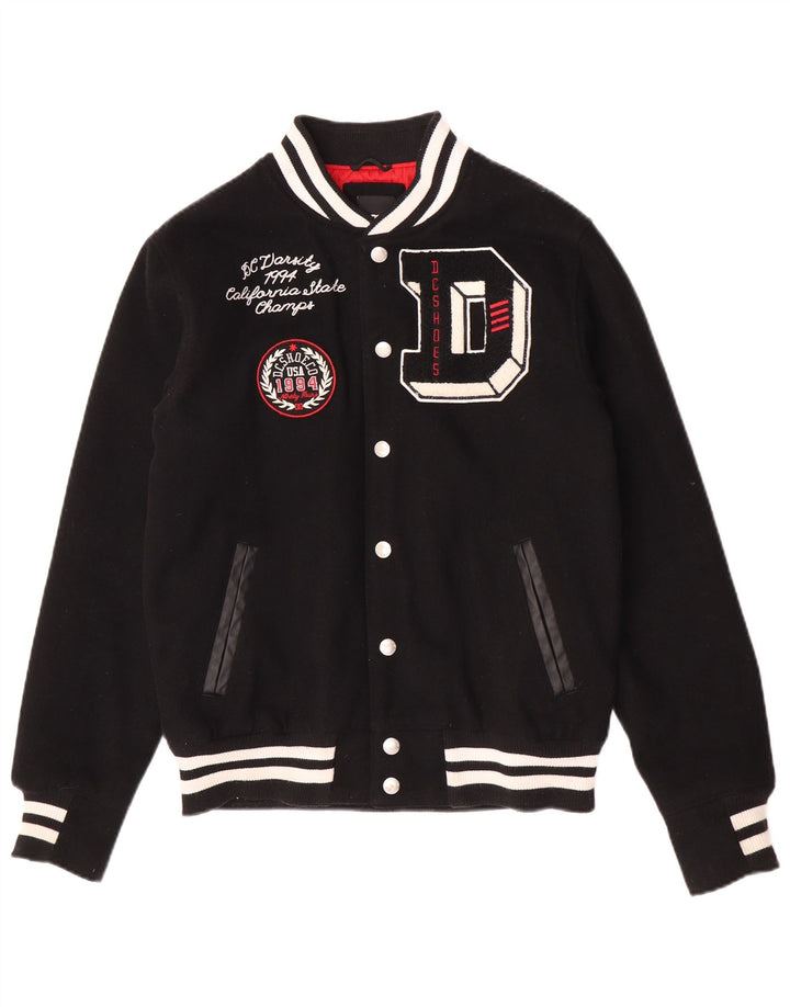DC Mens Graphic Varsity Jacket UK 36 Small Black Wool