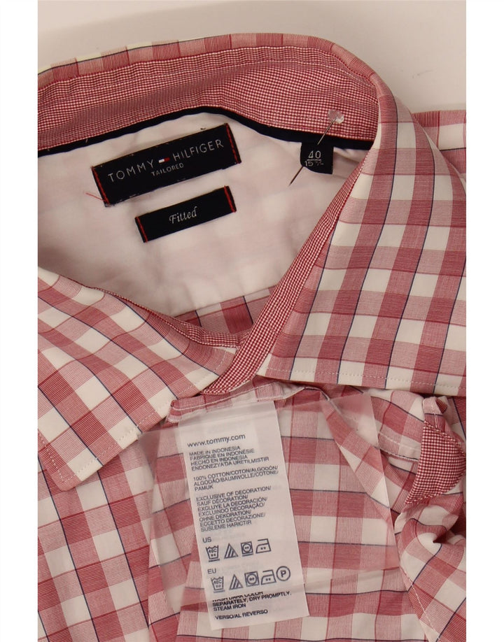 TOMMY HILFIGER Mens Fitted Shirt Size 40 15 3/4 Medium Pink Check Vintage Tommy Hilfiger and Second-Hand Tommy Hilfiger from Messina Hembry 