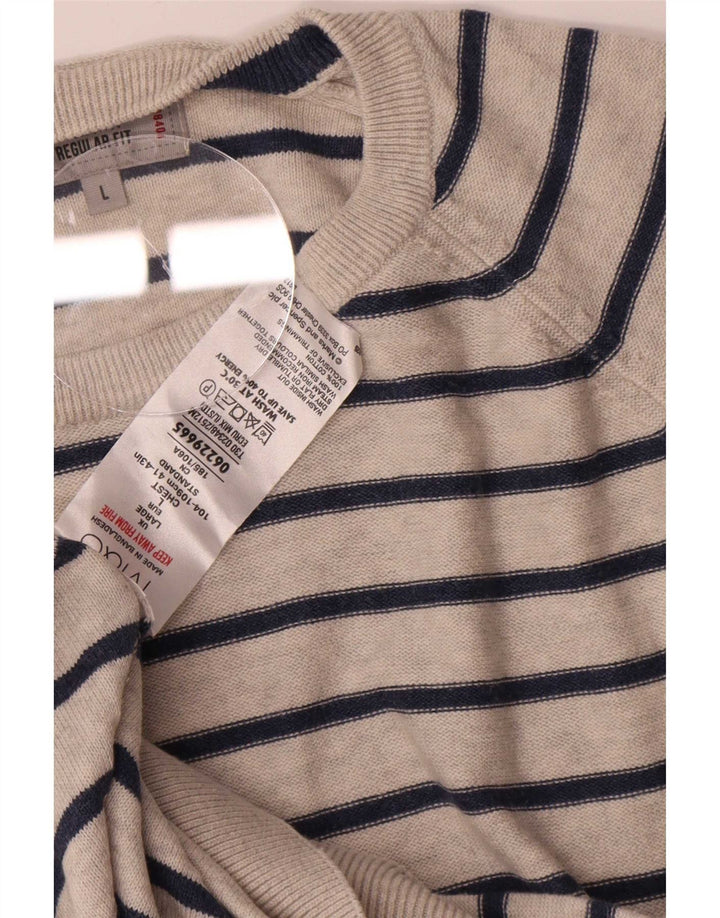 Marks & Spencer Mens Boat Neck Jumper Sweater Large Grey Striped