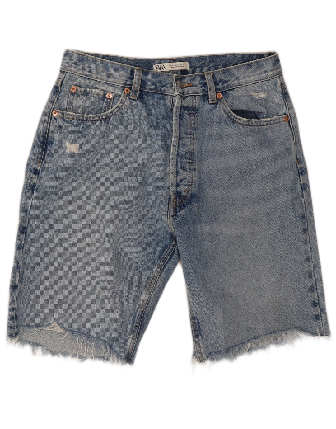 Pantaloni scurți din denim învechit ZARA pentru bărbați W31, bumbac albastru mediu