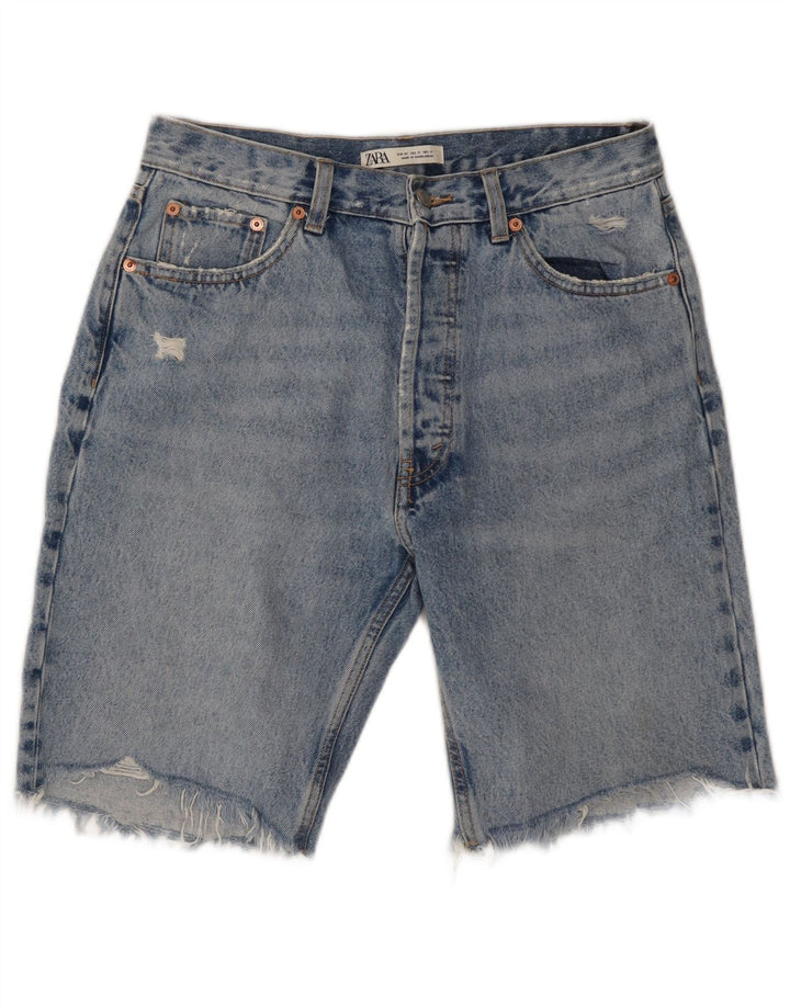Pantaloni scurți din denim învechit ZARA pentru bărbați W31, bumbac albastru mediu