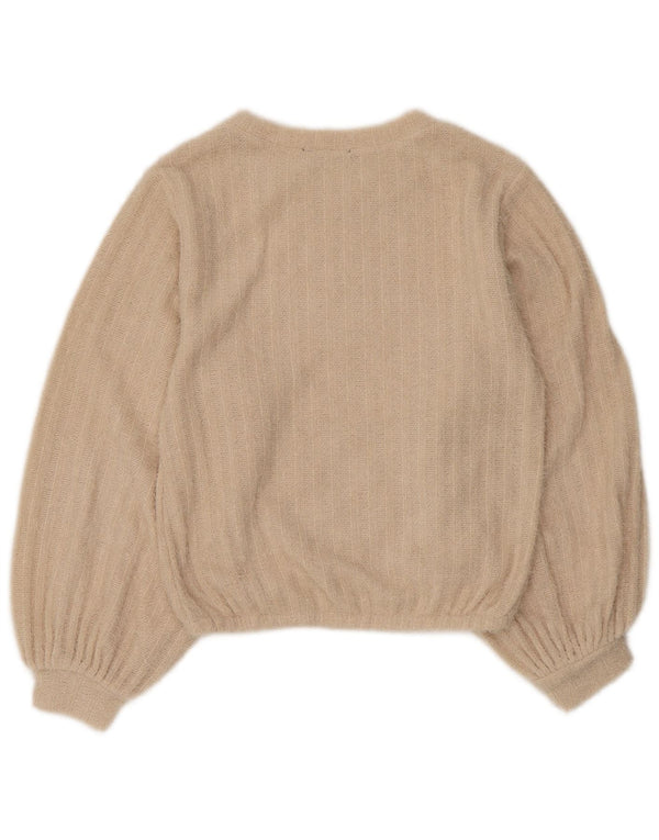Zara Womens Crew Neck Jumper Sweater UK 10 Small Beige Striped Polyester