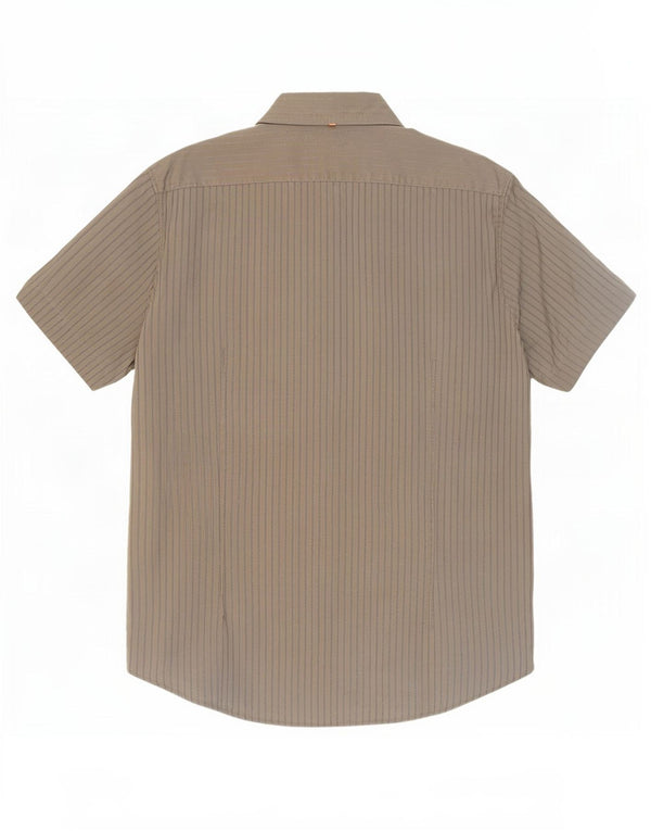 Hugo Boss Herren Kurzarmhemd 2XL Khaki Nadelstreifen Baumwolle