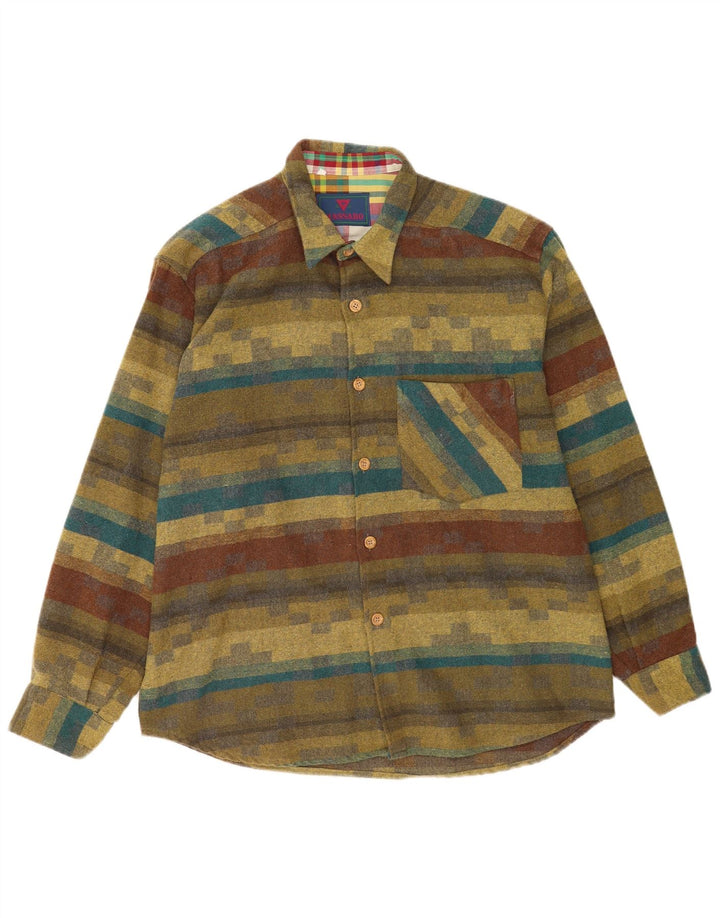 Massaro Mens Flannel Shirt Large Khaki Striped