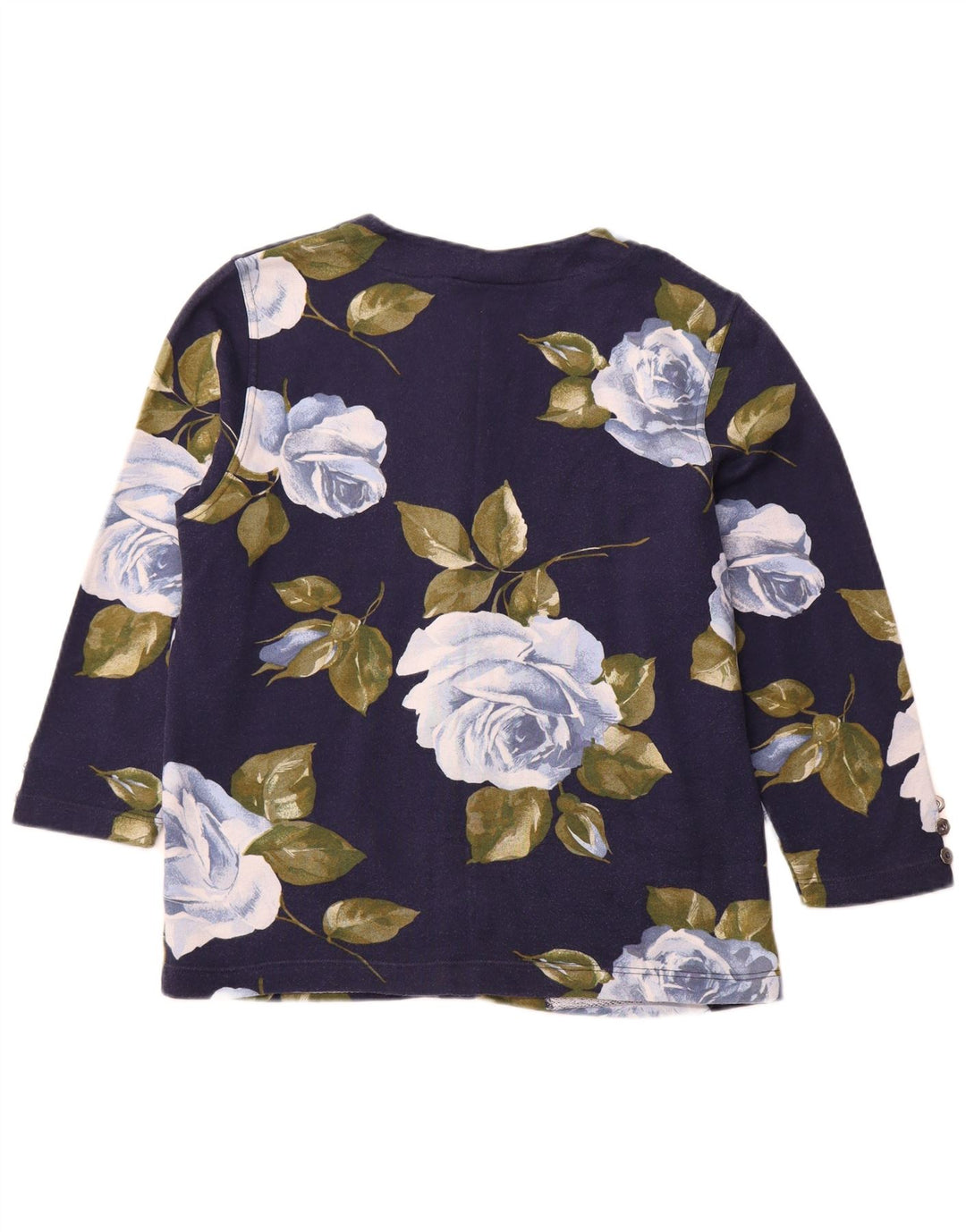 VINTAGE Womens 3/4 Sleeve Blazer Jacket IT 44 Medium Navy Blue Floral