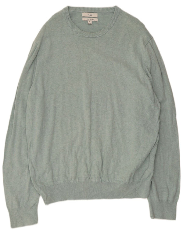 Marks & Spencer Mens Boat Neck Jumper Sweater XL Green Cotton