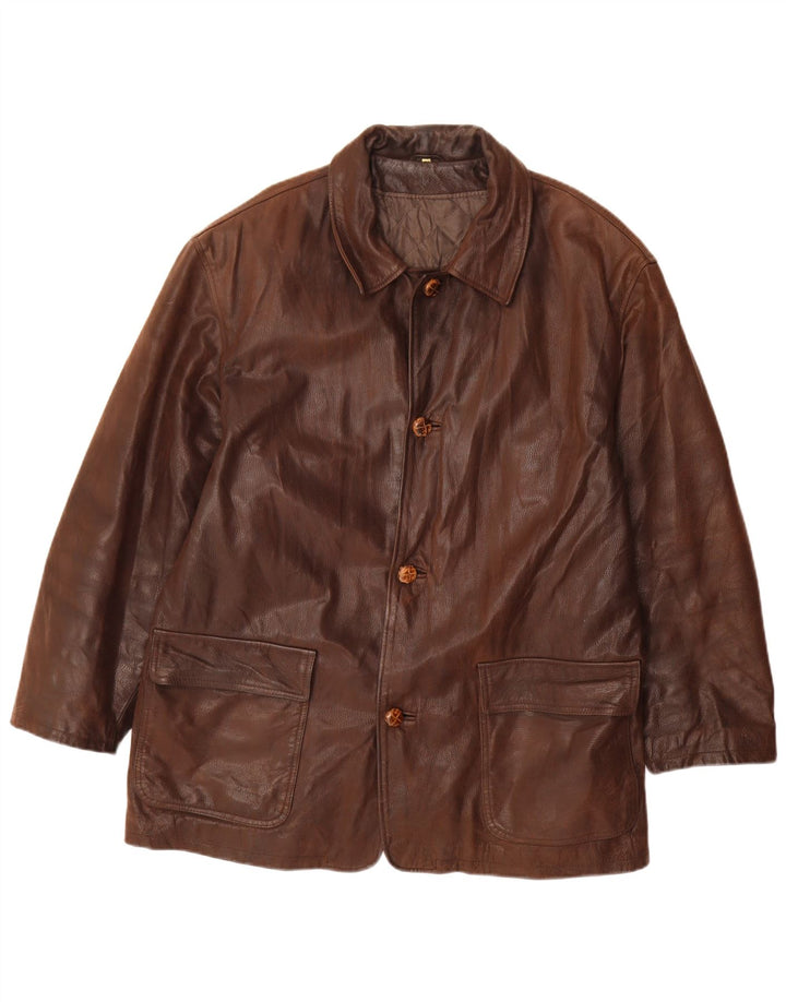 VINTAGE Mens Leather Jacket IT 52 XL Brown Leather