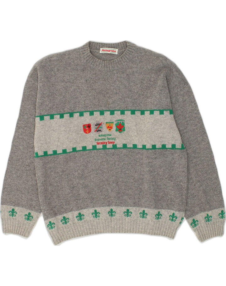 VINTAGE Boys Graphic Crew Neck Jumper Sweater 15-16 Years Grey Geometric | Vintage Vintage | Thrift | Second-Hand Vintage | Used Clothing | Messina Hembry 