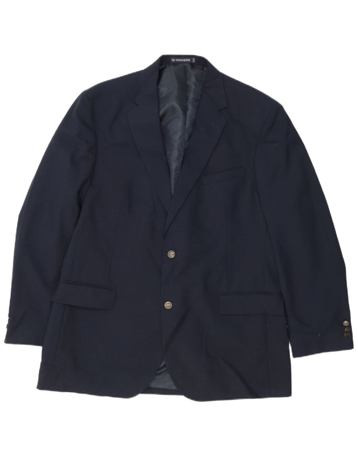 Dockers Mens Longline 2 Button Blazer Jacket UK 44 2XL Navy Blue Wool