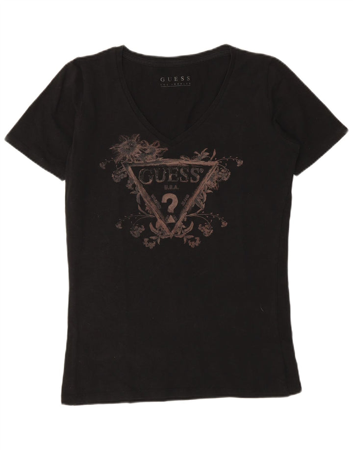 Guess Womens Graphic T-Shirt Top UK 12 Medium Black