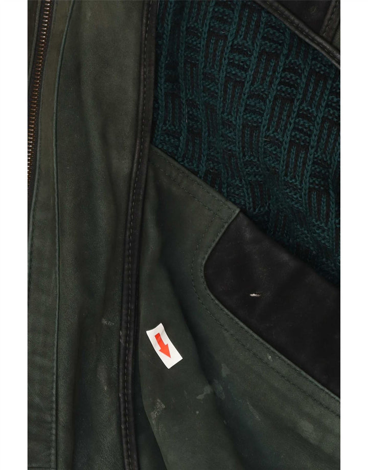 Vintage Mens Leather Jacket EU 52 XL Green Colourblock