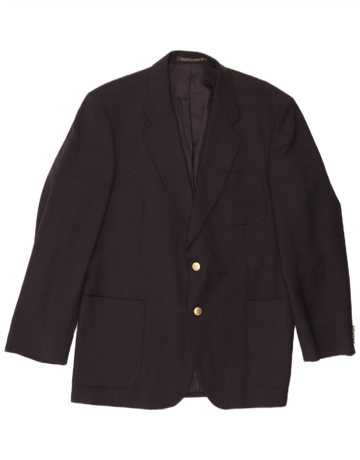 Marks & Spencer Chaqueta tipo blazer de 2 botones para hombre UK 42 Grande Poliéster azul marino