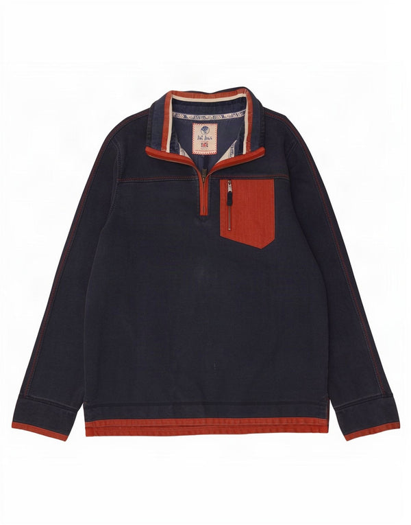 Fat Face Mens Zip Neck Sweatshirt Jumper Large Navy Blue Colourblock Cotton