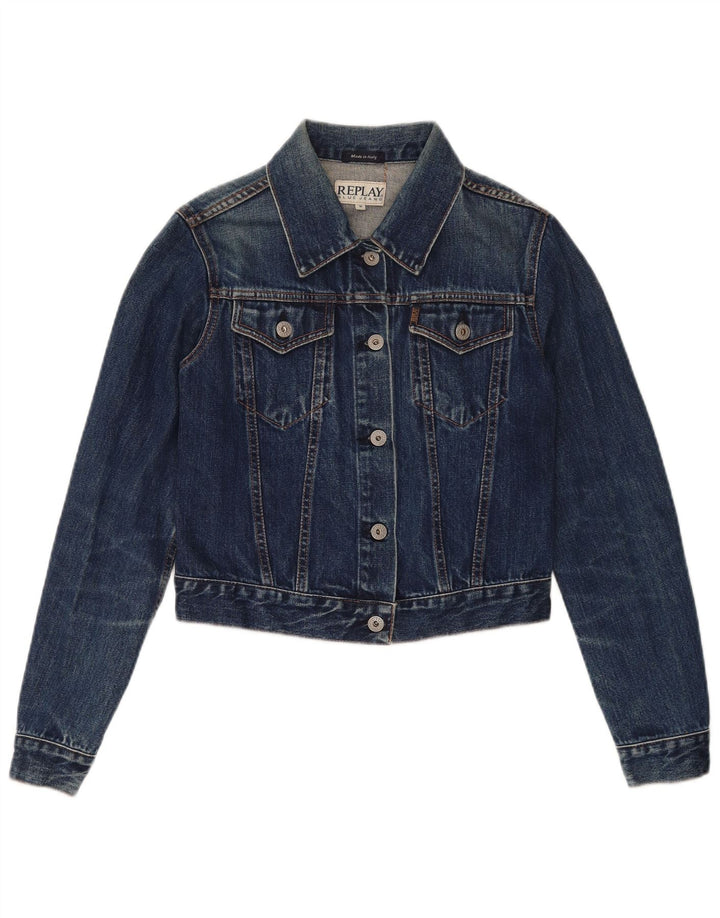 Replay Womens Crop Denim Jacket UK 12 Medium Blue Cotton