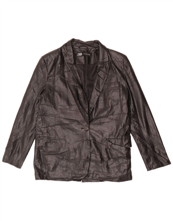 Giacca blazer da donna in ecopelle a 1 bottone Zara UK 14 media nera