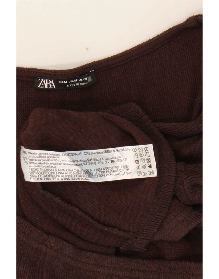 Zara Womens Crop Top Langærmet UK 12 Medium Brun Polyester