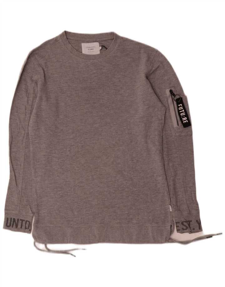 Jack & Jones Mens Graphic Sweatshirt Jumper Small Grey Cotton