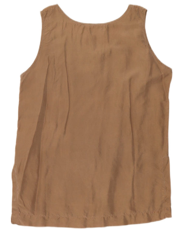 Vintage Damen Ärmelloses Blusentop UK 10 Kleine braune Seide