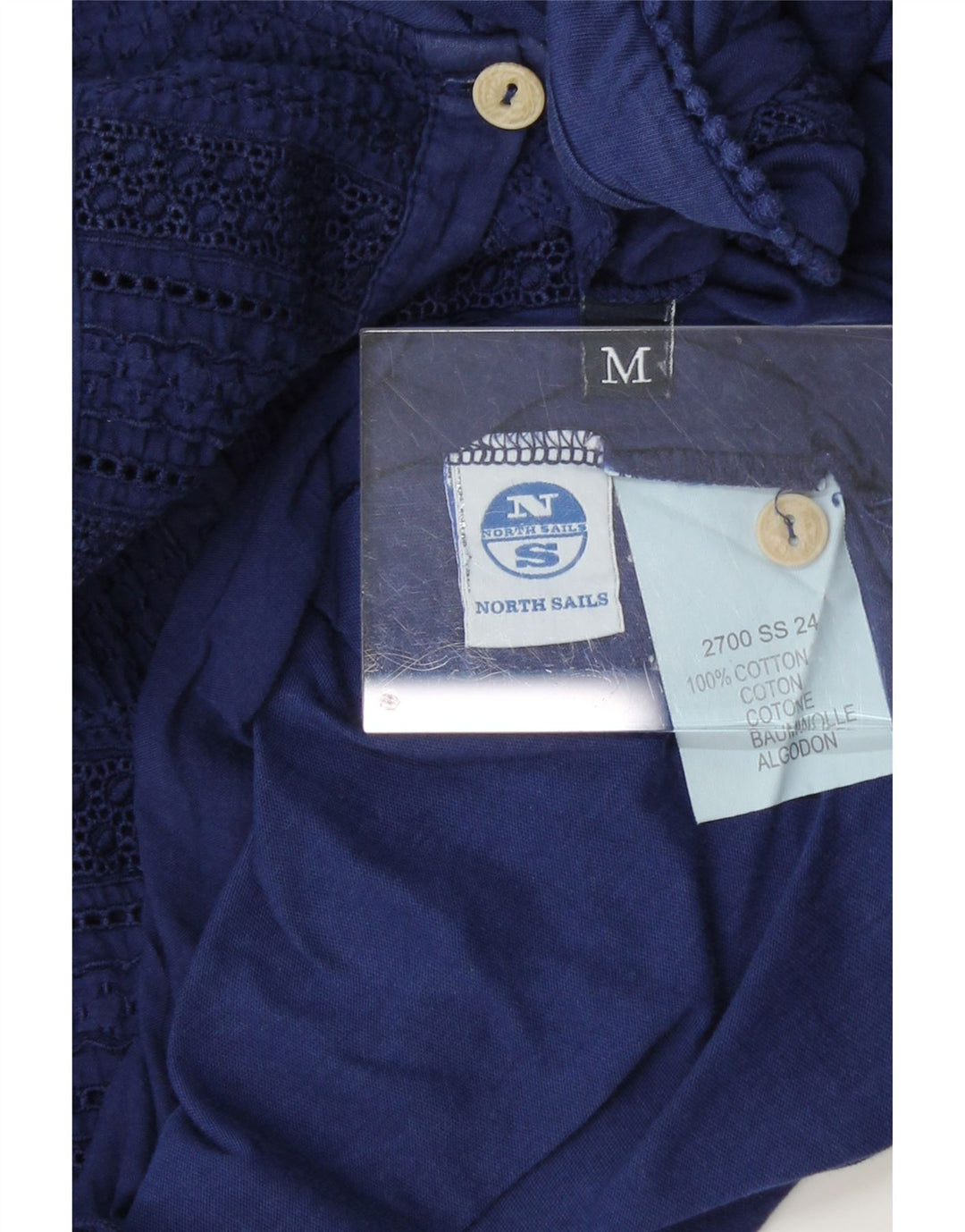 NORTH SAILS Womens Long Sleeve See Through Shirt Blouse UK 14 Medium Blue Vintage North Sails and Second-Hand North Sails from Messina Hembry 