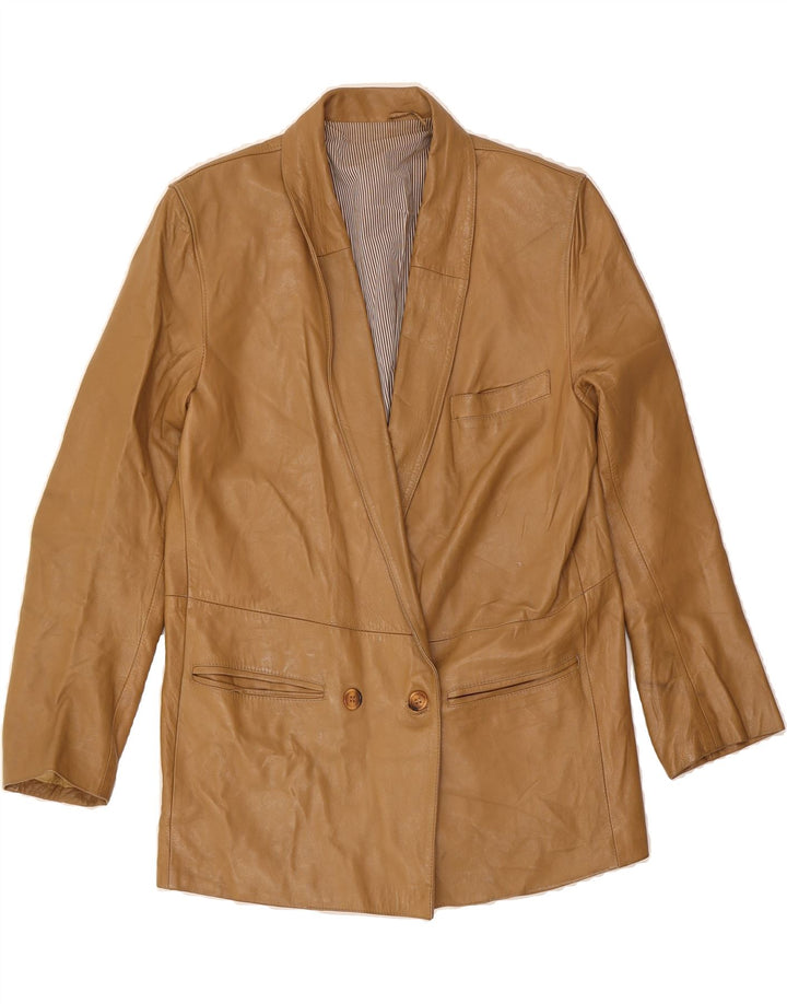 VINTAGE Womens Double Breasted Blazer Jacket IT 46 Large Beige Leather Vintage Vintage and Second-Hand Vintage from Messina Hembry 