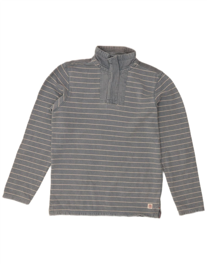 White Stuff Mens Zip Neck Sweatshirt Jumper Medium Blue Striped Cotton