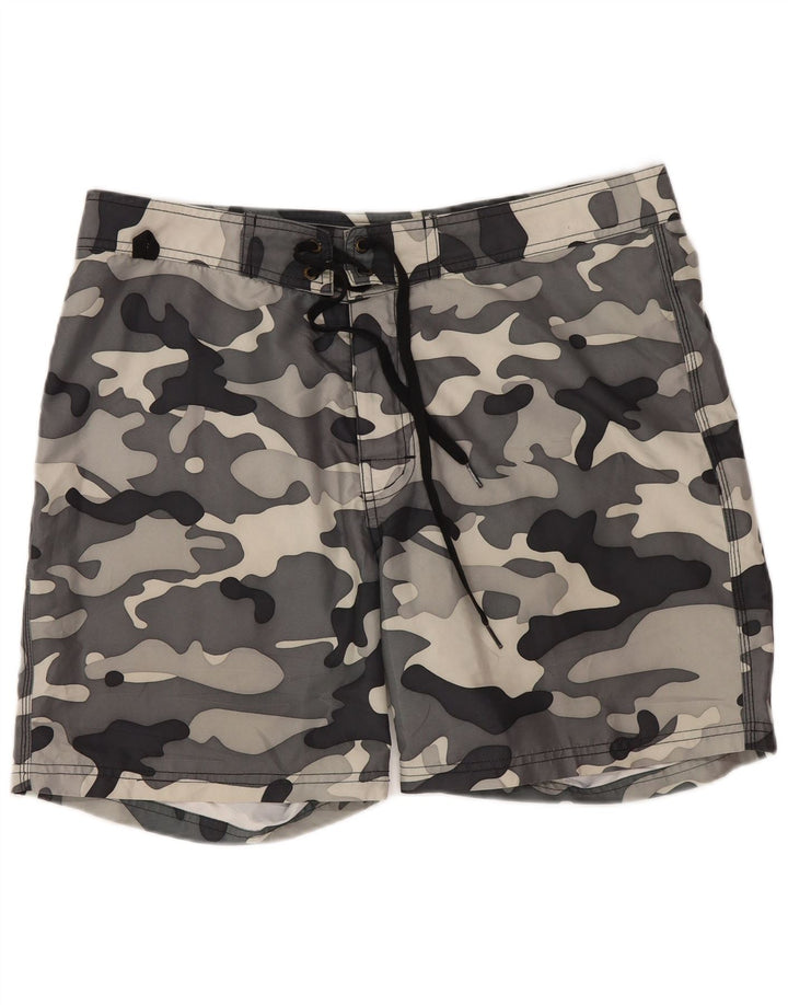 Sundek Mens Regular Swimming Shorts Large Grey Camouflage Polyester
