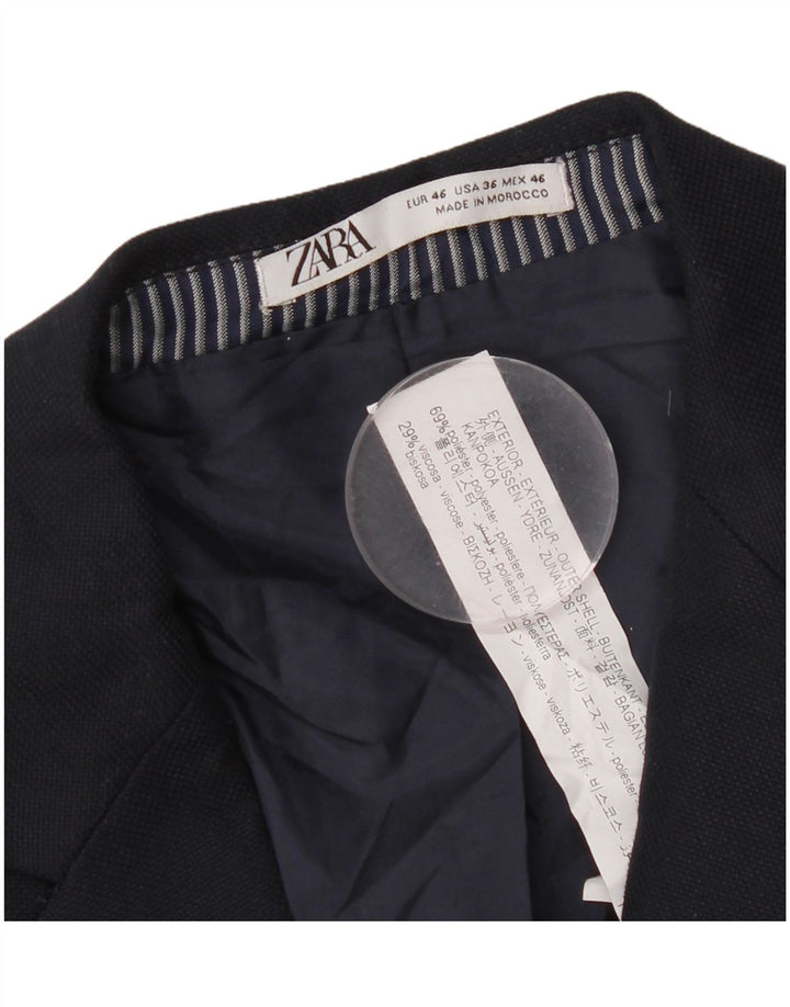Zara Mens 1 Button Blazer Jacket EU 46 Small Navy Blue Polyester