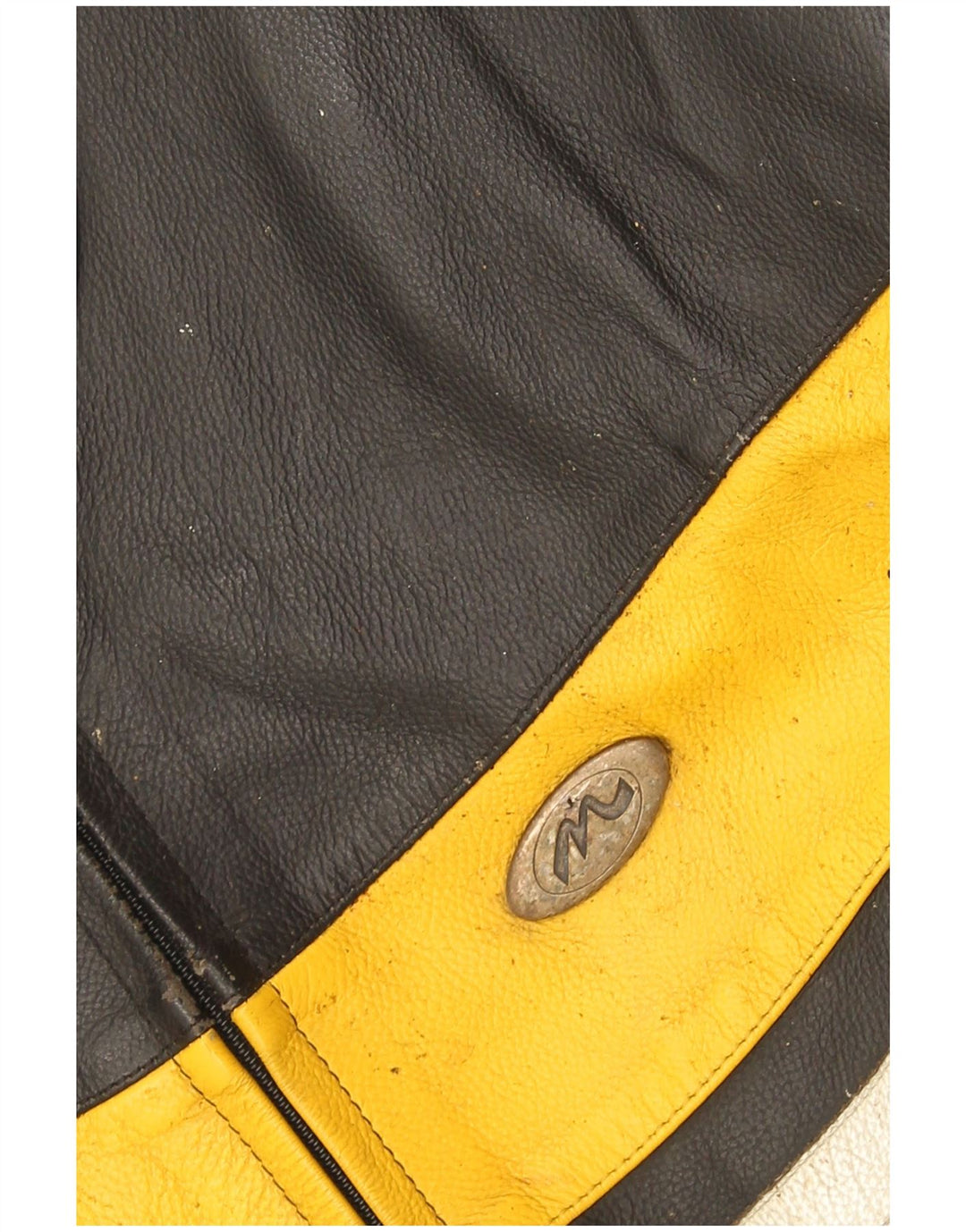 M Tech Mens Motorcycle Leather Racer Jacket IT 54 XL Black Colourblock