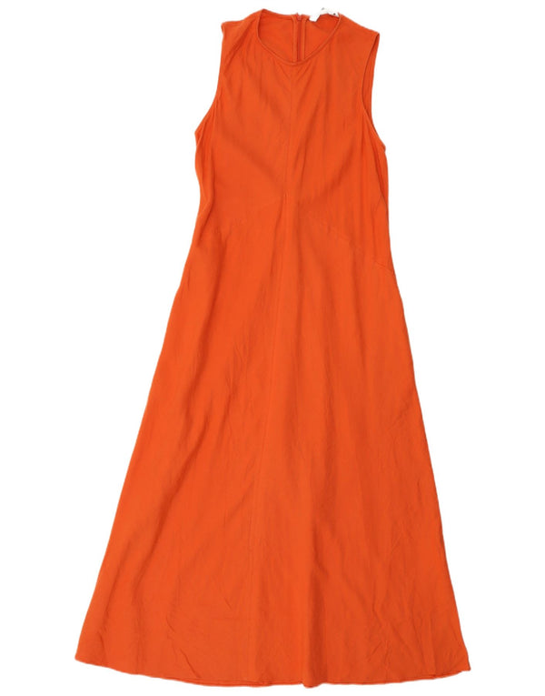 Zara Dame Ærmeløs A-Line Kjole UK 12 Medium Orange Linen