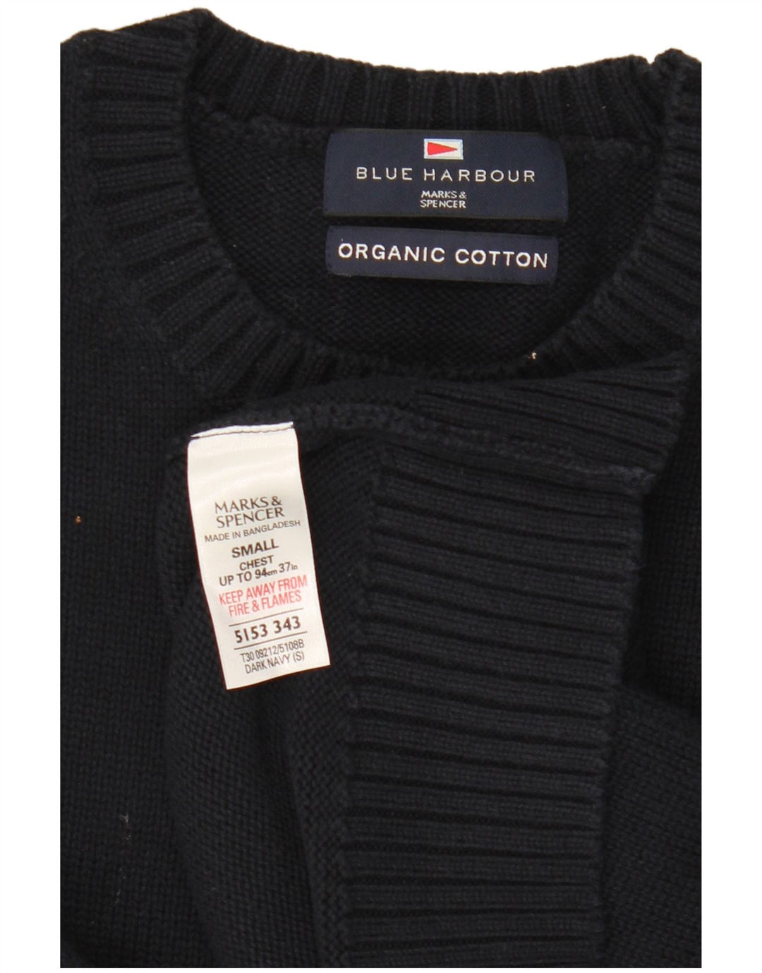 Marks & Spencer Mens Blue Harbour Crew Neck Jumper Sweater Small Navy Blue