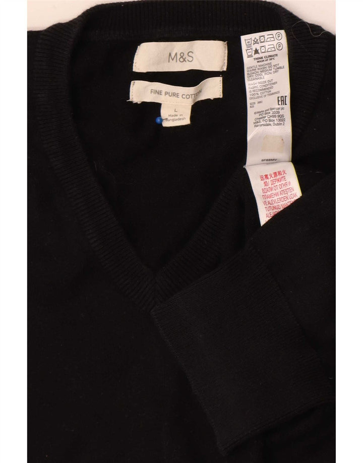 Marks & Spencer Mens V-Neck Jumper Sweater Large Black Cotton
