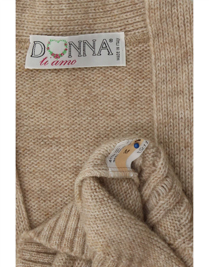 Vintage Womens Oversized Cardigan Sweater UK 14 Medium Beige Wool