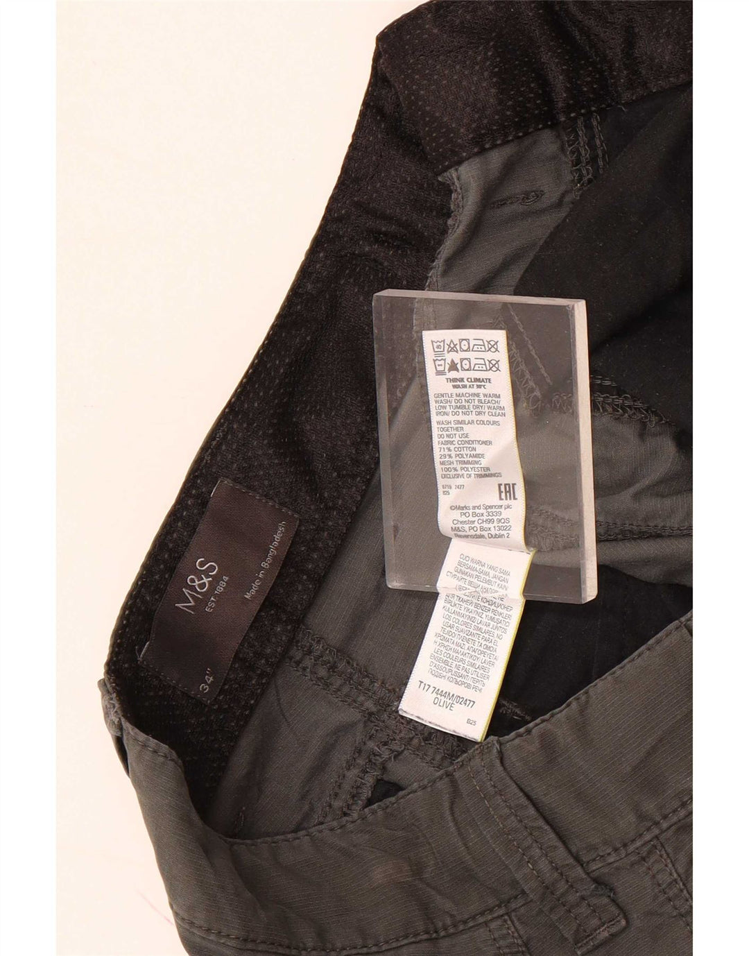 Marks & Spencer Mens Cargo Shorts W34 Large Khaki Cotton