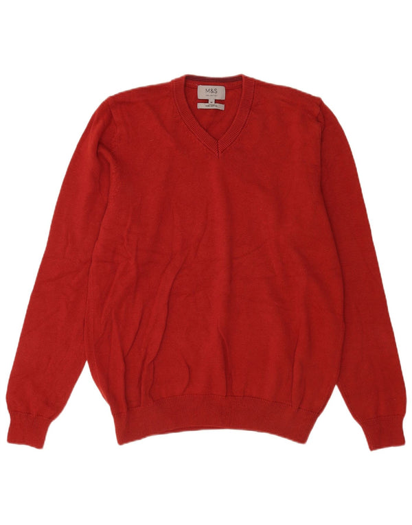 Marks & Spencer Mens V-Neck Jumper Sweater Medium Red