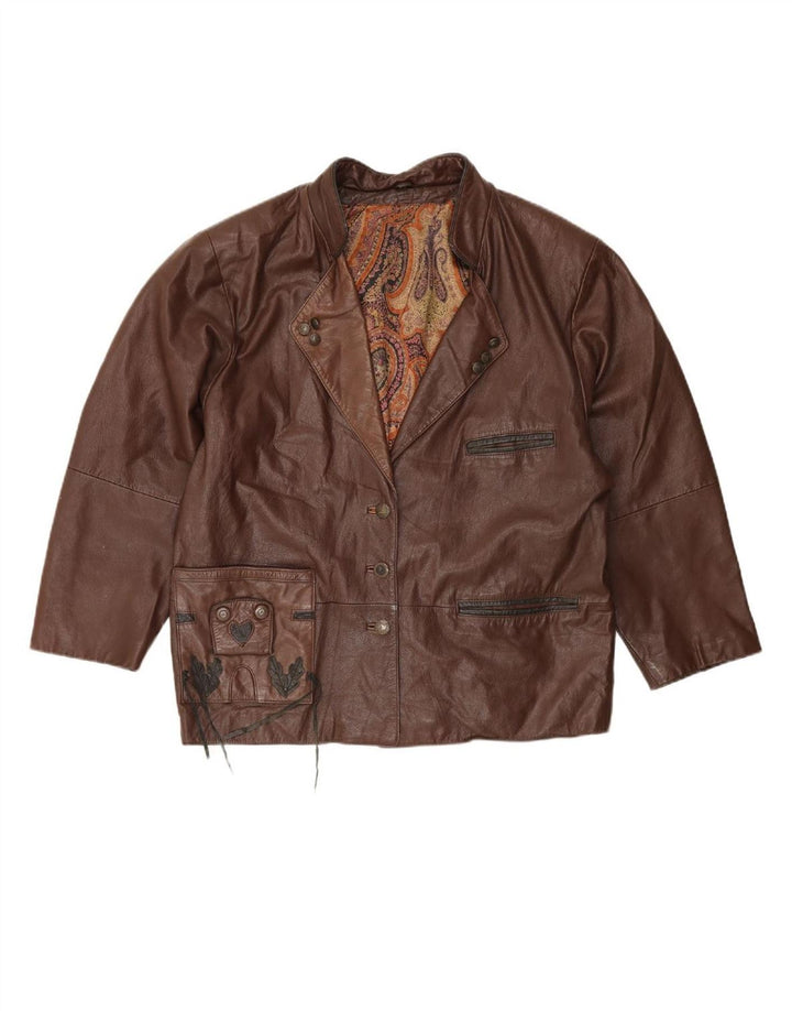 VINTAGE Womens Leather Jacket EU 42 Large Brown Colourblock Leather Vintage Vintage and Second-Hand Vintage from Messina Hembry 