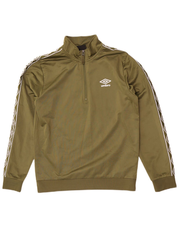 Umbro Mens Graphic Zip Neck Sweatshirt Jumper Small Khaki Polyester